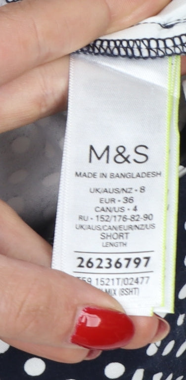 M&S Women’s Blue Polka Dot Tapered Trousers UK 8 Short