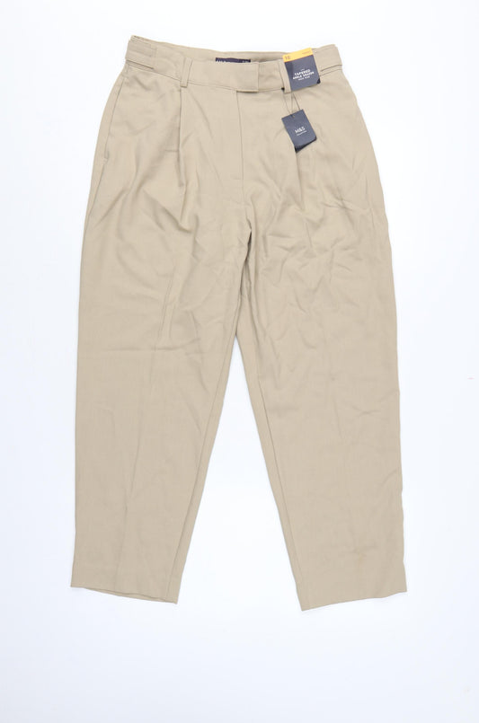 Marks & Spencer Women's Beige UK 10 Short Tapered High Rise Ankle Trousers