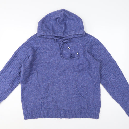 Marks & Spencer Women’s Blue M Hooded Knit Pullover Jumper Pockets