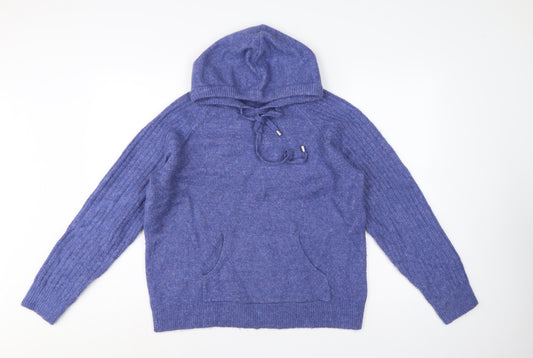 Marks & Spencer Women’s Blue M Hooded Knit Pullover Jumper Pockets