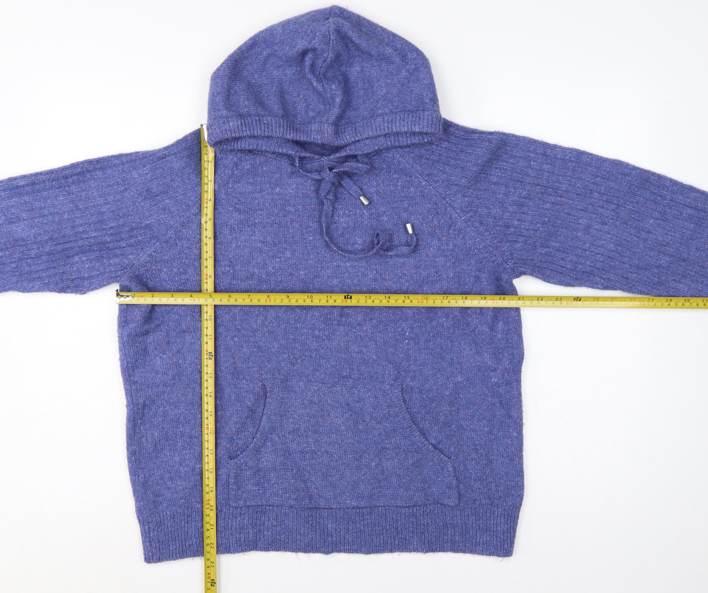 Marks & Spencer Women’s Blue M Hooded Knit Pullover Jumper Pockets