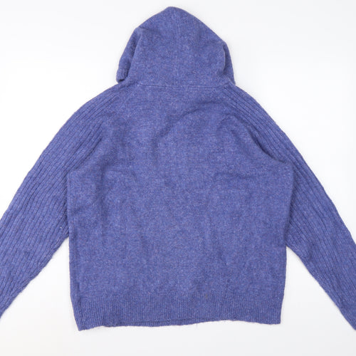 Marks & Spencer Women’s Blue M Hooded Knit Pullover Jumper Pockets