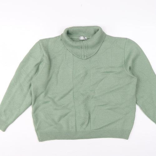 View Women’s Sage Green L Merino Wool Blend Roll Neck Argyle Jumper