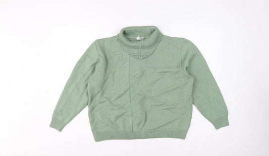 View Women’s Sage Green L Merino Wool Blend Roll Neck Argyle Jumper