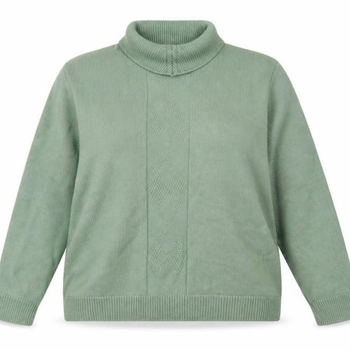 View Women’s Sage Green L Merino Wool Blend Roll Neck Argyle Jumper