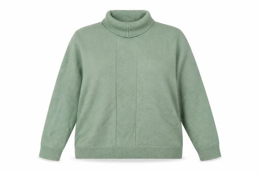 View Women’s Sage Green L Merino Wool Blend Roll Neck Argyle Jumper