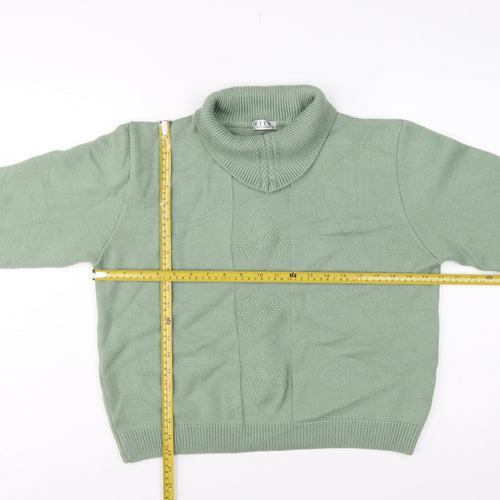 View Women’s Sage Green L Merino Wool Blend Roll Neck Argyle Jumper