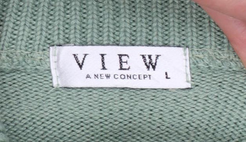 View Women’s Sage Green L Merino Wool Blend Roll Neck Argyle Jumper