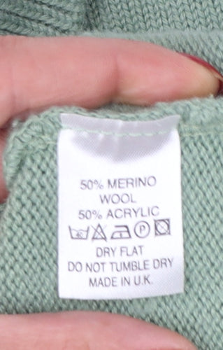 View Women’s Sage Green L Merino Wool Blend Roll Neck Argyle Jumper