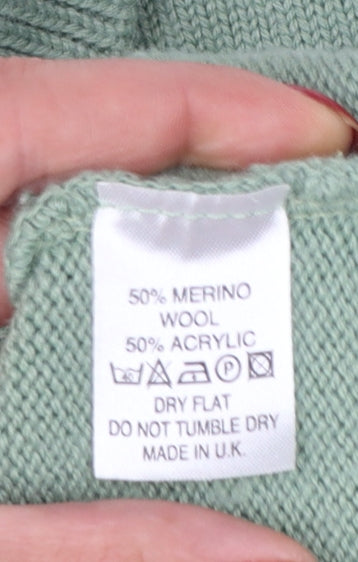 View Women’s Sage Green L Merino Wool Blend Roll Neck Argyle Jumper