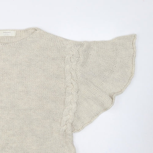 Zara Women Ivory M Cable Knit Cape Jumper Batwing Short Sleeve