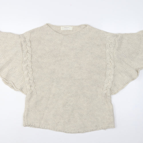 Zara Women Ivory M Cable Knit Cape Jumper Batwing Short Sleeve