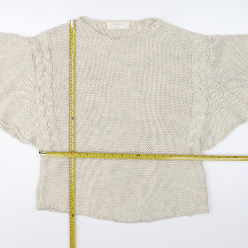 Zara Women Ivory M Cable Knit Cape Jumper Batwing Short Sleeve