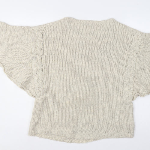 Zara Women Ivory M Cable Knit Cape Jumper Batwing Short Sleeve