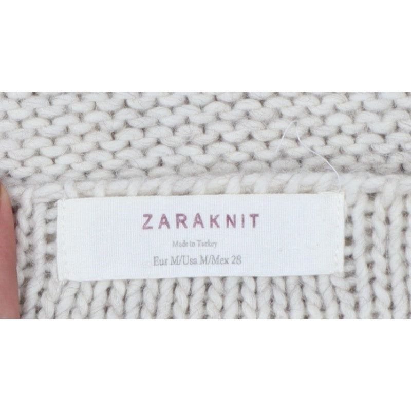 Zara Women Ivory M Cable Knit Cape Jumper Batwing Short Sleeve