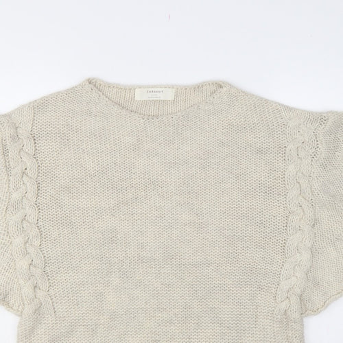 Zara Women Ivory M Cable Knit Cape Jumper Batwing Short Sleeve