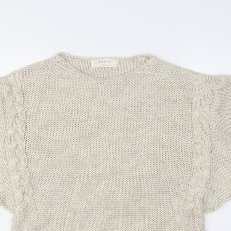 Zara Women Ivory M Cable Knit Cape Jumper Batwing Short Sleeve