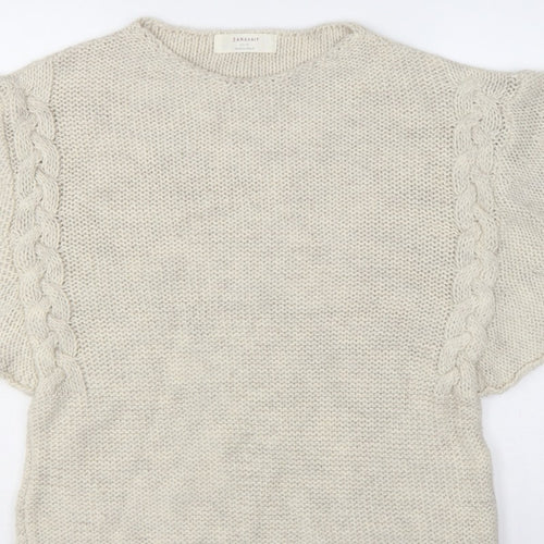 Zara Women Ivory M Cable Knit Cape Jumper Batwing Short Sleeve
