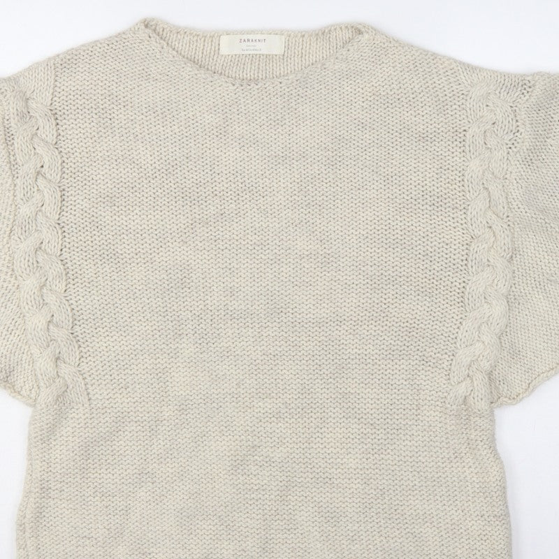 Zara Women Ivory M Cable Knit Cape Jumper Batwing Short Sleeve
