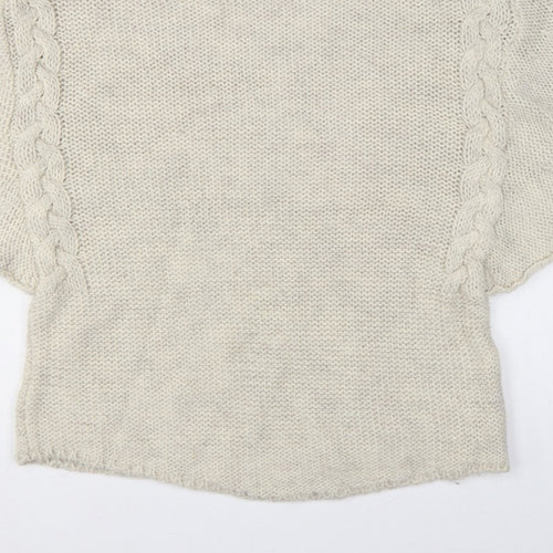 Zara Women Ivory M Cable Knit Cape Jumper Batwing Short Sleeve