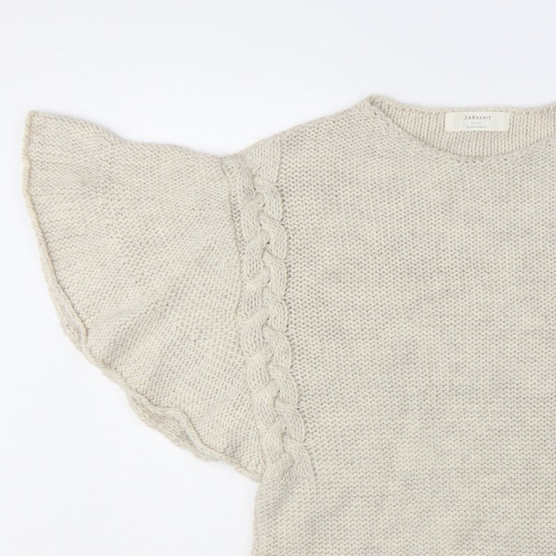 Zara Women Ivory M Cable Knit Cape Jumper Batwing Short Sleeve
