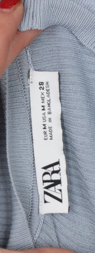 Zara Women Blue M Ribbed Knit Long Sleeve Crew Neck Pullover Jumper