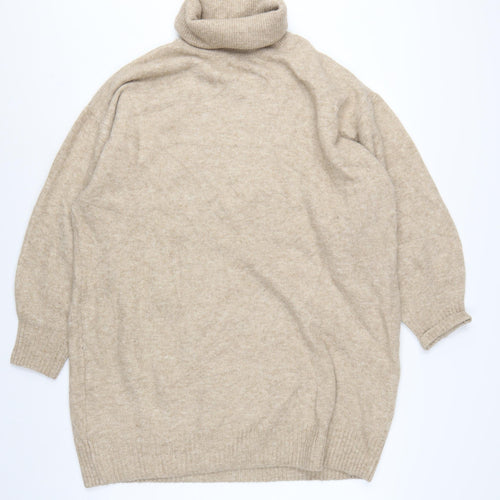 MNG Women’s Beige UK 12 Roll Neck Long Sleeve Knit Pullover Jumper