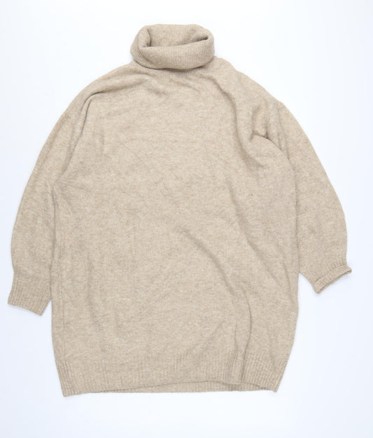 MNG Women’s Beige UK 12 Roll Neck Long Sleeve Knit Pullover Jumper