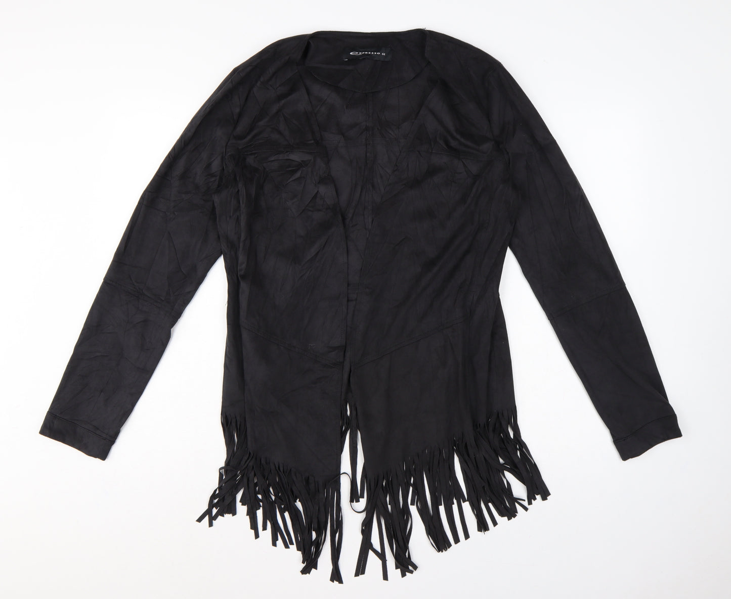 Expresso Women’s Black UK 16 Open Fringe Stretch Jacket Boho
