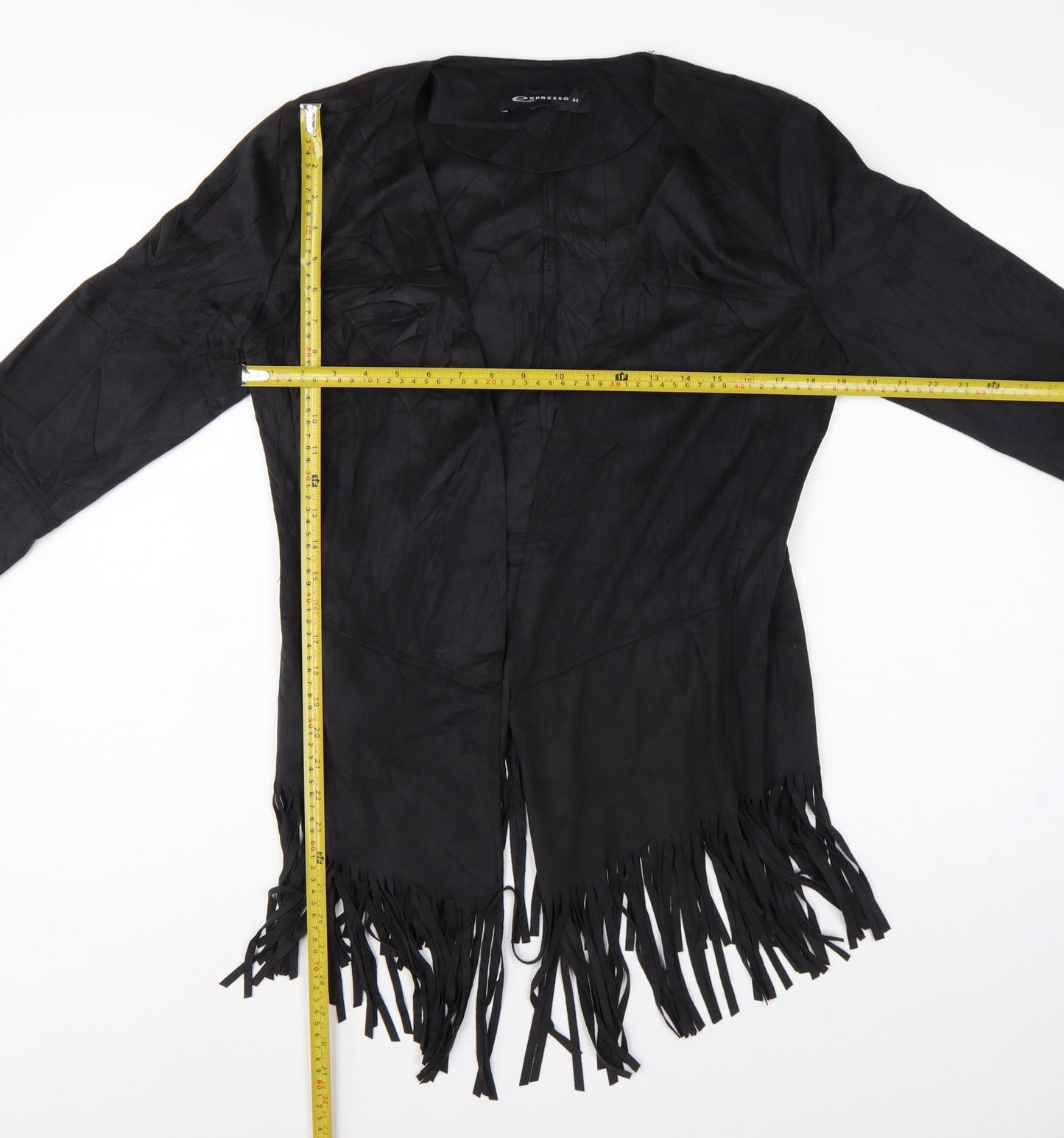 Expresso Women’s Black UK 16 Open Fringe Stretch Jacket Boho