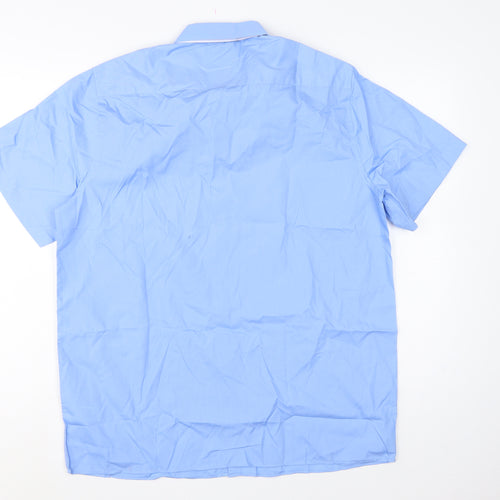 Marks and Spencer Men Blue 16.5in Collar Short Sleeve Button-Up Shirt