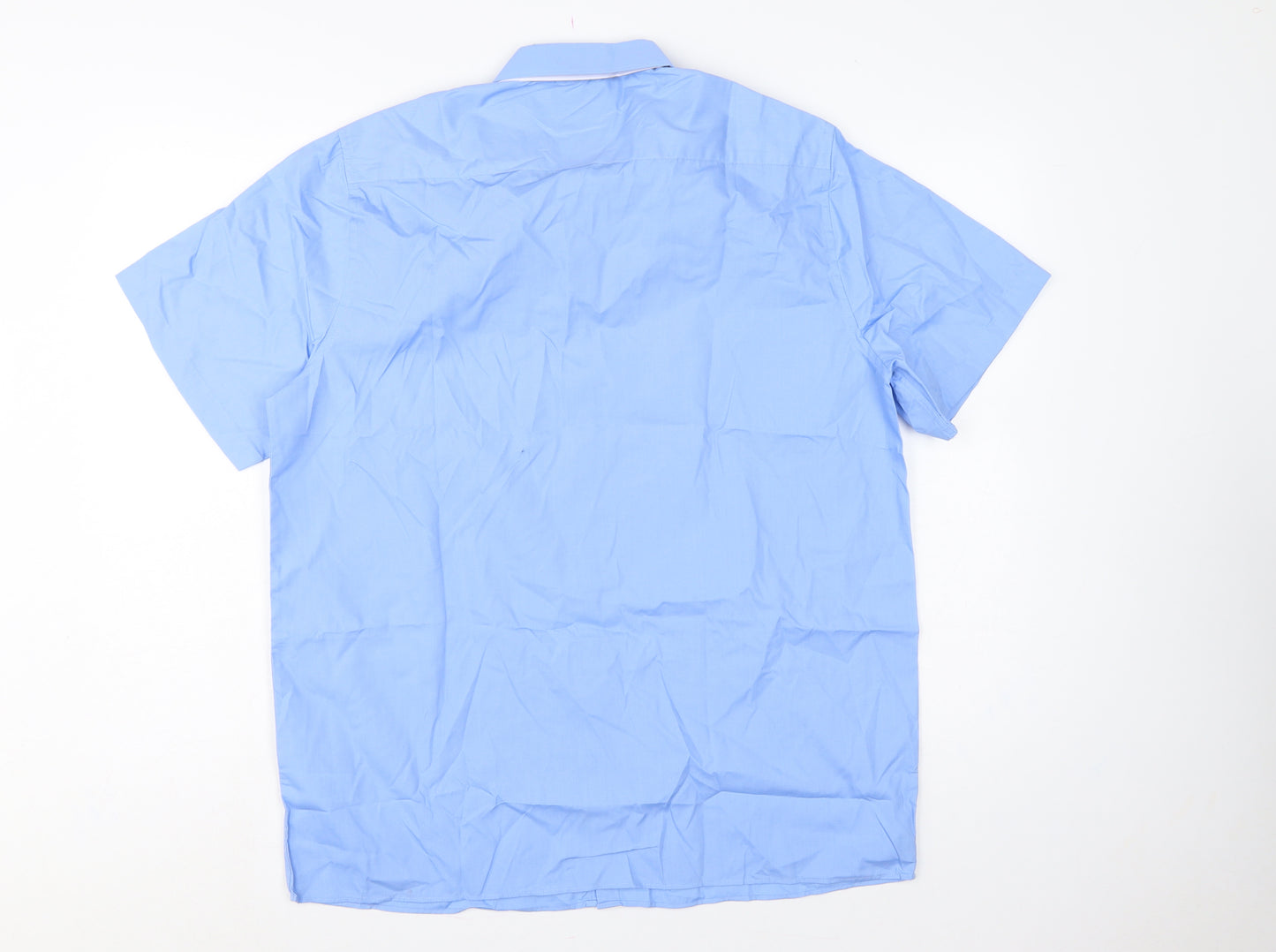 Marks and Spencer Men Blue 16.5in Collar Short Sleeve Button-Up Shirt