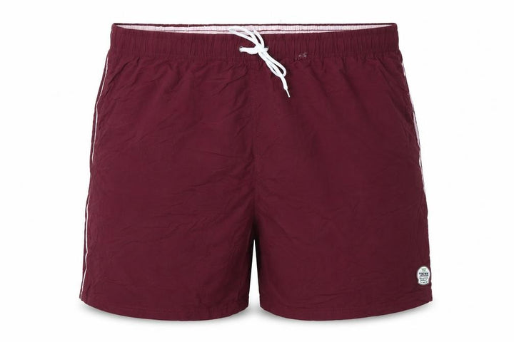 Front view of D555 Men’s Burgundy 2XL Swim Shorts Drawstring Mesh Lined