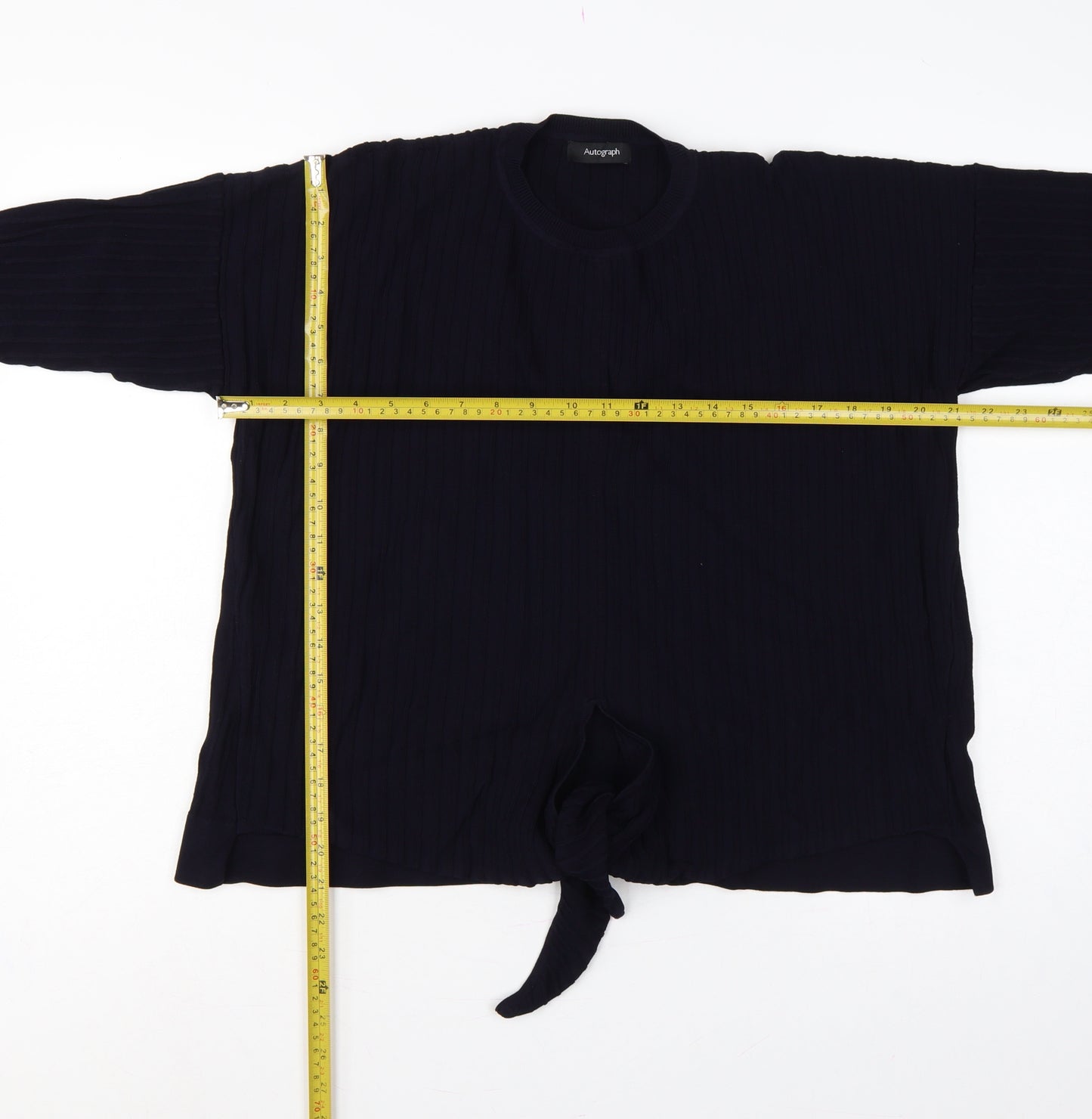 Autograph Women’s Navy UK 12 Rib Knit Tie Hem Pullover Jumper