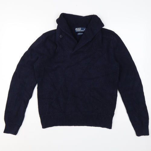 Polo Ralph Lauren Men Blue M Shawl Collar Cotton Pullover Jumper