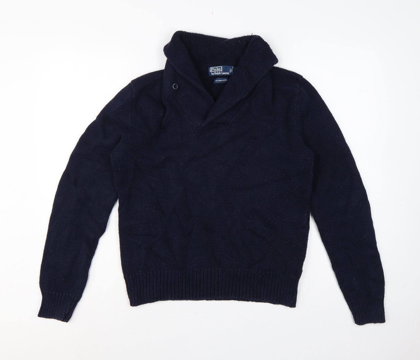Polo Ralph Lauren Men Blue M Shawl Collar Cotton Pullover Jumper
