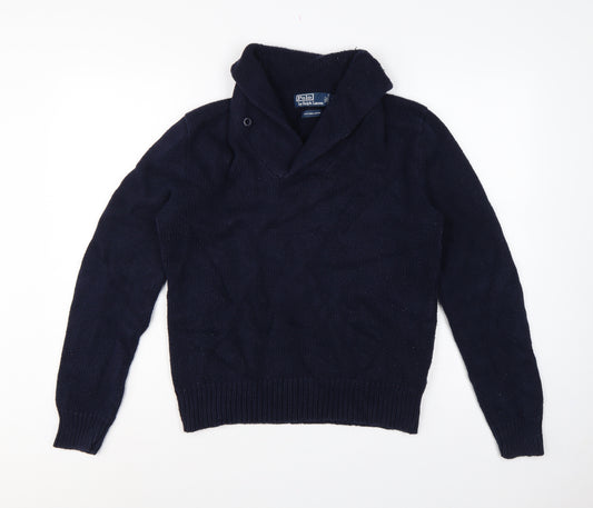 Polo Ralph Lauren Men Blue M Shawl Collar Cotton Pullover Jumper