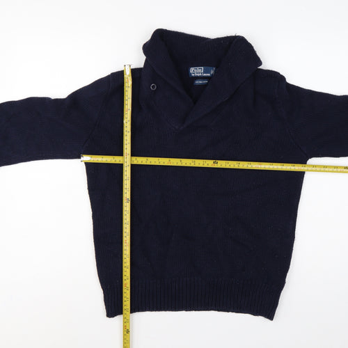 Polo Ralph Lauren Men Blue M Shawl Collar Cotton Pullover Jumper