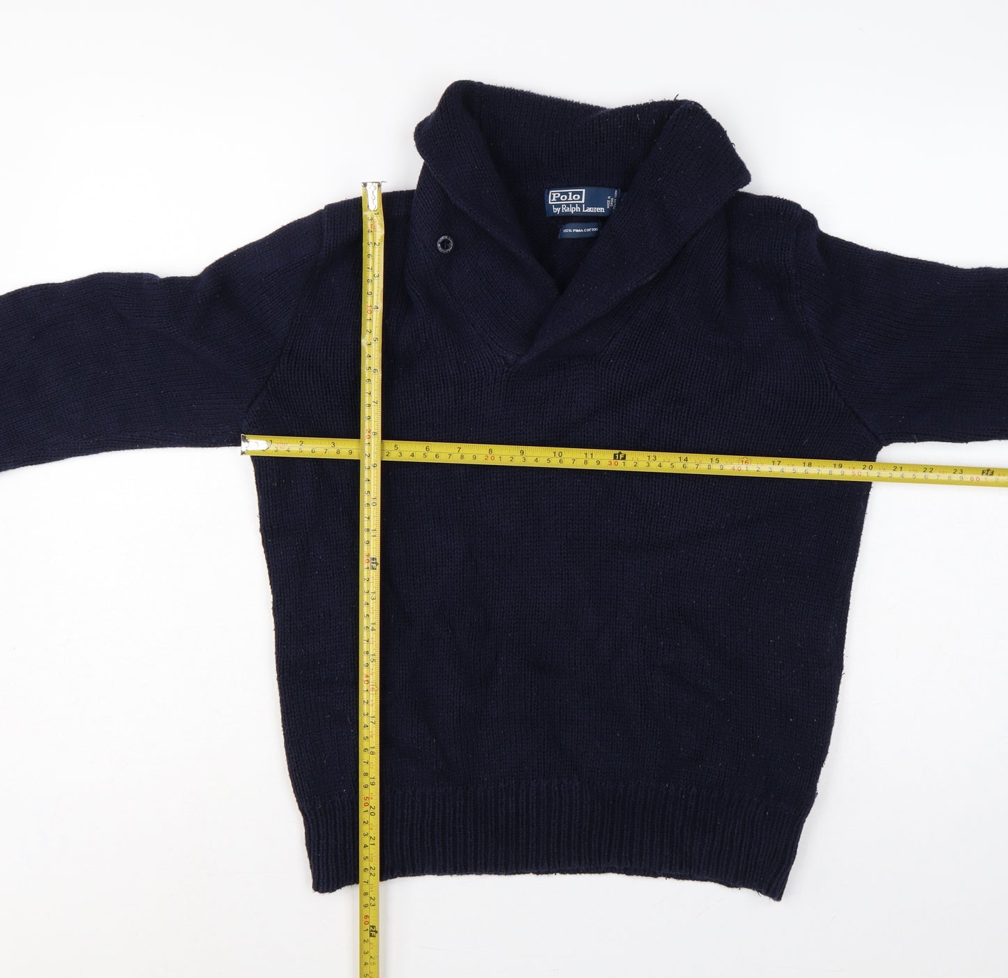 Polo Ralph Lauren Men Blue M Shawl Collar Cotton Pullover Jumper