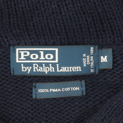 Polo Ralph Lauren Men Blue M Shawl Collar Cotton Pullover Jumper