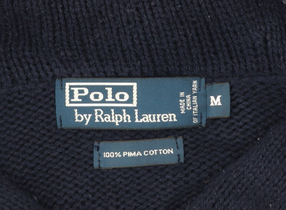 Polo Ralph Lauren Men Blue M Shawl Collar Cotton Pullover Jumper