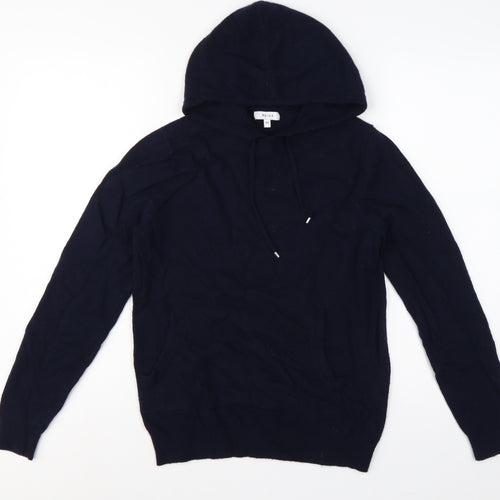 Reiss Men’s Navy Blue XS Hooded Wool Blend Knit Pullover Jumper