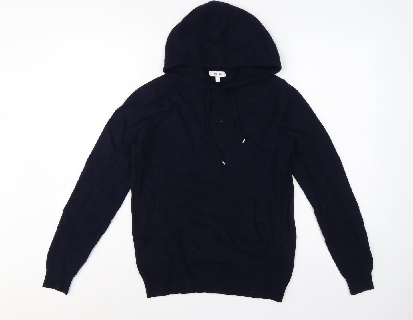 Reiss Men’s Navy Blue XS Hooded Wool Blend Knit Pullover Jumper