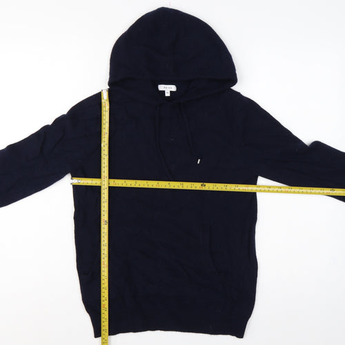 Reiss Men’s Navy Blue XS Hooded Wool Blend Knit Pullover Jumper