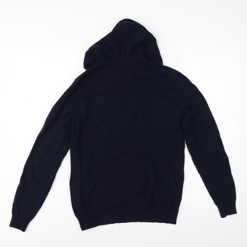 Reiss Men’s Navy Blue XS Hooded Wool Blend Knit Pullover Jumper