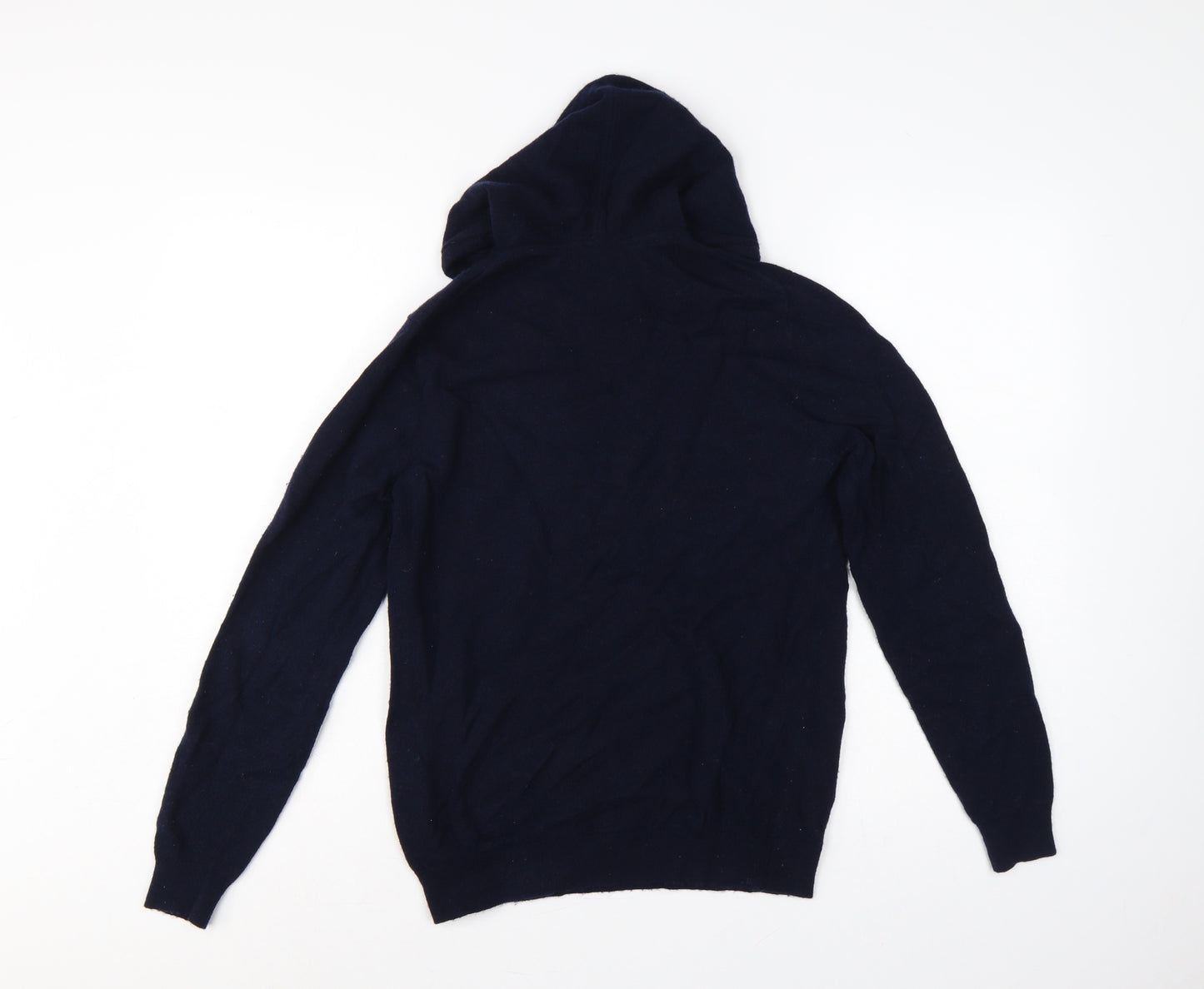 Reiss Men’s Navy Blue XS Hooded Wool Blend Knit Pullover Jumper