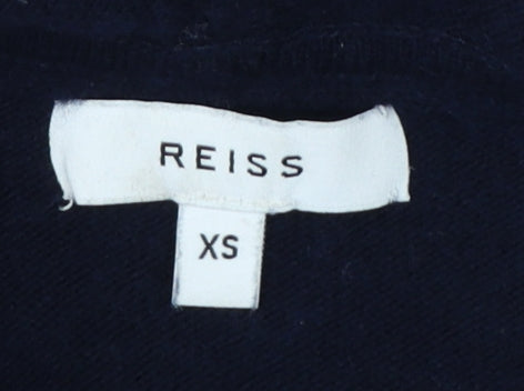 Reiss Men’s Navy Blue XS Hooded Wool Blend Knit Pullover Jumper