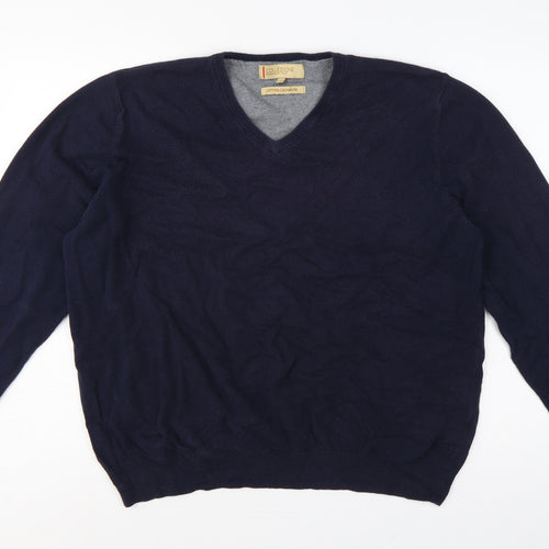Marks and Spencer Men’s Blue XL V-Neck Cotton Cashmere Pullover Jumper