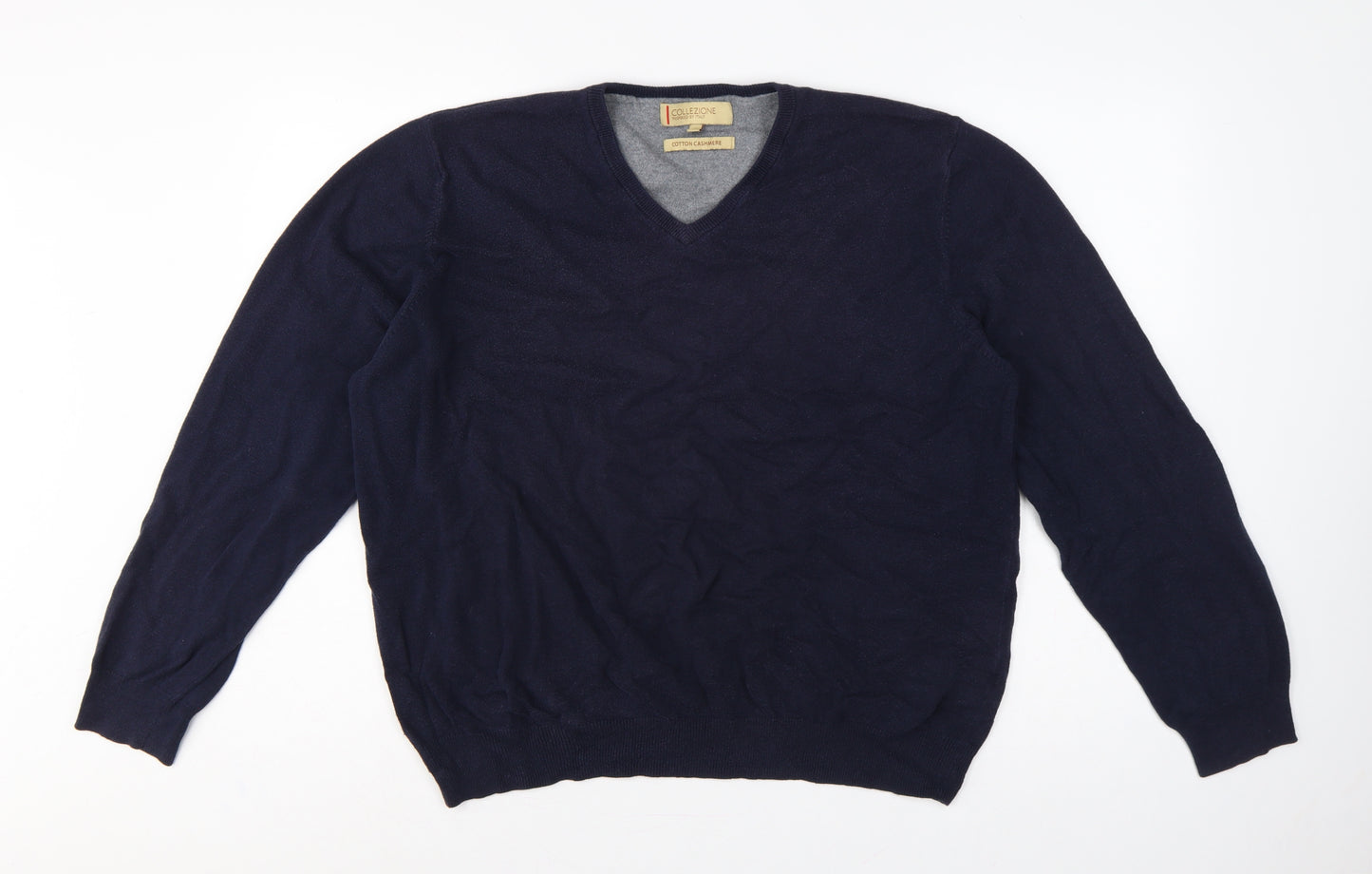 Marks and Spencer Men’s Blue XL V-Neck Cotton Cashmere Pullover Jumper