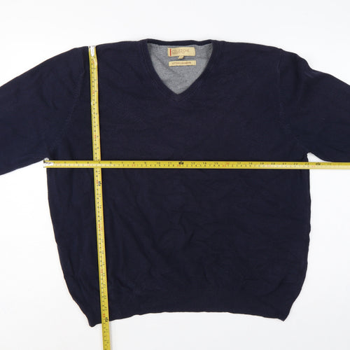 Marks and Spencer Men’s Blue XL V-Neck Cotton Cashmere Pullover Jumper